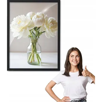 Obraz Obraz s rámem, vzor PIVOŇKY ve váze + černý rámeček 30x40 cm do kuchyně, jídelny