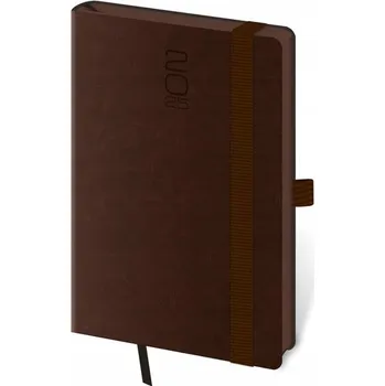 Diář Diář týdenní kapesní Memory s gumičkou - tmavě hnědá 2025, 9 × 14 cm