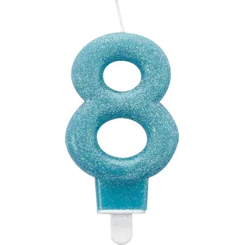 Dortová svíčka Amscan Svíčka na dort modrá třpytivá 8 Číslice: 8