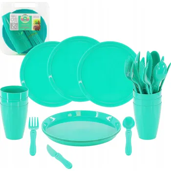 Talíř PIKNIKOVÁ SADA V BOXU PRO 6 OSOB 31 ELEMENTÓW HRNÍČKY TALÍŘE PŘÍBORY MODRÁ