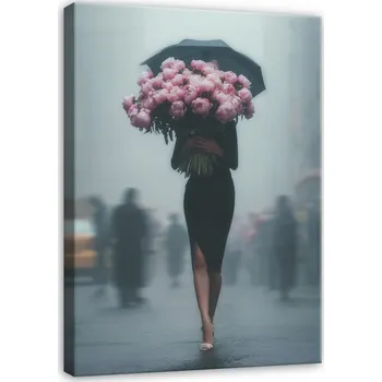 Obraz OBRAZ ŽENA KVĚTINY ABSTRAKCE DO LOŽNICE OBÝVACÍHO POKOJE NA PLÁTNĚ 100x70