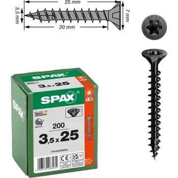 Vrut Vruty do dřeva SPAX 3.5x25 zápustná hlava T20 černé 200 ks