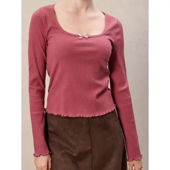 Dámské tričko Sinsay - Tričko s dlouhými rukávy - růžová - 615EU-38X - 615EU-38X-S