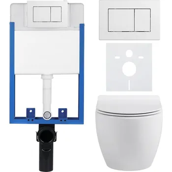 WC sada CERANO - Kompletní podomítkový WC set Lite/Dure - bílá lesklá - WC tlačítko Classic, bílé - k zazdění - 51x35 cm