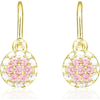 Náušnice Emmy’s | Dětské náušnice kulaté | EM 70414 | ze žlutého zlata s kamínky uprostřed růžovými okolo bílými | zapínání brizura