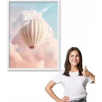 Obraz Obraz s rámem, vzor BALÓN v oblacích + bílý rámeček 30x40 do kuchyně, jídelny