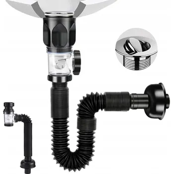 Sifon SYFON K UMYVADLU S NÁDRŽKOU ELASTICKÝ OHYBNÝ ODTOKOVÝ HADICE DŘEZU ČERNÝ