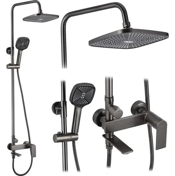 Vodovodní baterie Rea Storm, vanová/sprchová souprava s dešťovou hlavovou sprchou a ruční sprchovou hlavicí, grafitová, REA-P9534