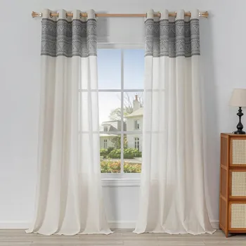 Obraz Záclony na průchodkách 2 kusy 245 x 140 cm Poloprůhledný Vzhled lnu Bílá