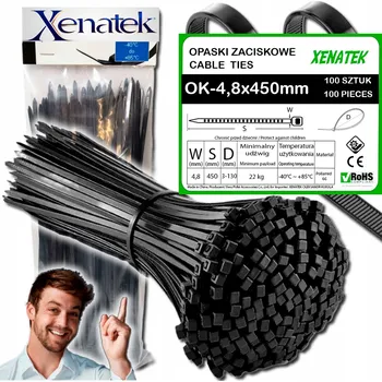 Stahovací páska VELMI PEVNÉ STAHovací PÁSKY 4,8x450mm 100 KS ČERNÉ STAHOVACÍ PÁSKY