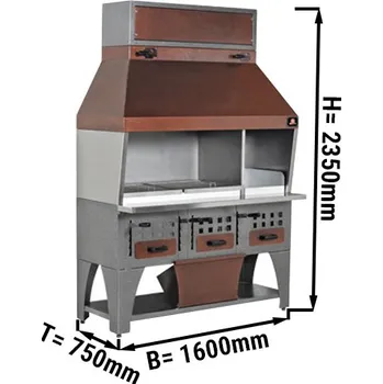 Kuchyňský gril G.Gastro Přístěnný gril na dřevěné uhlí - 1,6 m