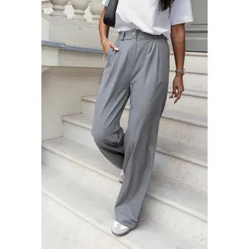 Dámské kalhoty Široké dámské kalhoty s kapsami FINE Barva: Šedá, Velikost: S