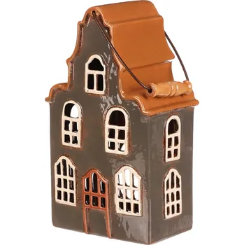 Domeček keramický - patrový, na čajovou svíčku, šedý - DOM133