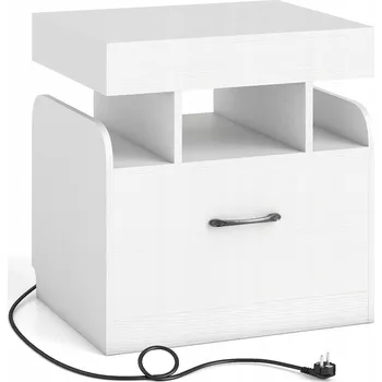 Noční stolek Noční stolek s nabíjecí stanicí, odkládací stolek bílý 50 x 40 x 55 cm