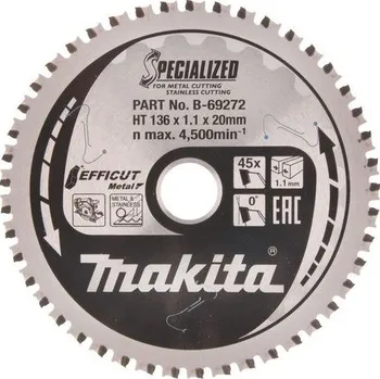 Pilový kotouč Pilový kotouč MAKITA Efficut TCT na kov 136x20 mm 45 zubů B-69319