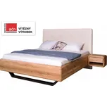 Manželská postel ARIA čelo čalouněné, kovová podnož, 180 cm, dub nature