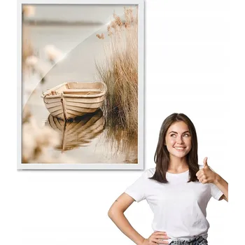 Obraz Obraz s rámem, vzor BOHO, loďka, jezero + bílý rámeček 30x40 do kuchyně, jídelny