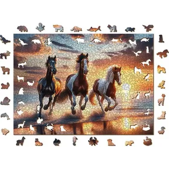 Puzzle WOODEN CITY dřevěné puzzle - Divocí koně na pláži 4000 dílků