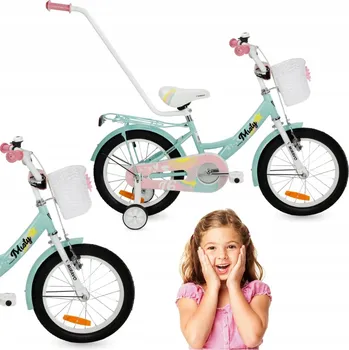 Dětské kolo DĚTSKÉ KOLO 16 PALCŮ PRO DÍVKU S KOŠÍKEM A VODICÍ TYČÍ +