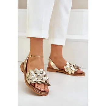 Dámské sandále Kožené Sandály Na Ploché Podpatky Zazoo 40425 Barva: Zlatá, Velikost: 37