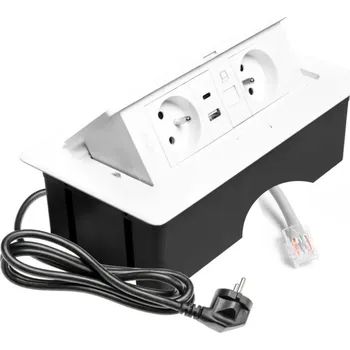 Elektrická zásuvka IN-LIGHT Výklopná zásuvka MULTIBOX 2x230V + USB nabíječka A/C + RJ45 - bílá