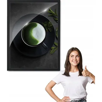Obraz Obraz s rámem, vzor čaj MATCHA + černý rámeček 30x40 do kuchyně, jídelny