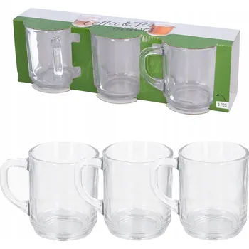 Sklenice Szklanki do kawy i herbaty 260ml průhledné s uchem sada 3 kusů
