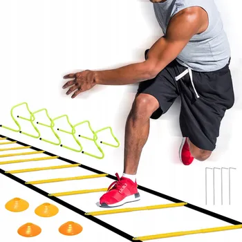 Železářství Koordinační tréninkový žebřík až 6 m + Kužely / Hříbky 10 Ks. Pro fotbalisty