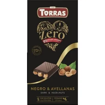 Čokoláda TORRAS Hořká čokoláda s celými lískovými oříšky 150g