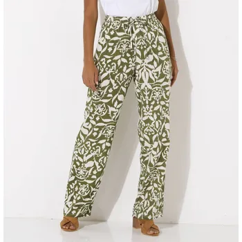 Široké splývavé kalhoty s potiskem khaki/béžová 48