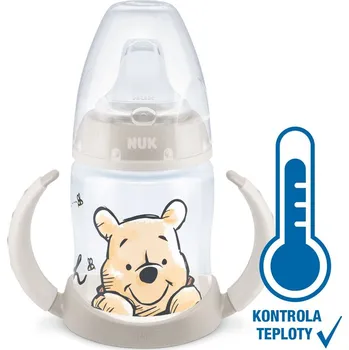 Kojenecká láhev NUK Lahvička na učení Disney-Medvídek Pú s kontrolou teploty 150 ml béžová
