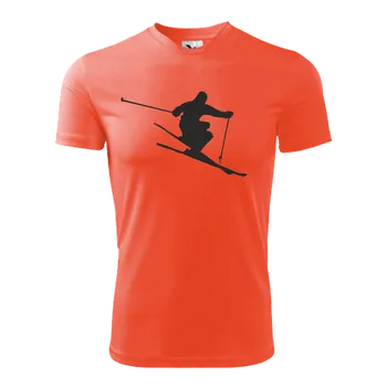 Chlapecké tričko ON-DESIGN Tričko pánské/dětské s LYŽAŘEM Velikost: 158 cm/12 let, Barva: fluorescenční oranžová