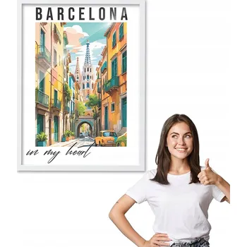 Obraz Obraz s rámem vzor BARCELONA + bílý rámeček 50x70 do kuchyně, jídelny, ložnice