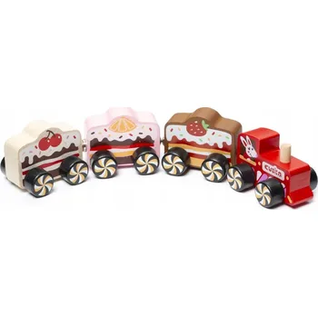 Vláček a vláčkodráha Dřevěný vláček s magnety Cubika 15382 Cakes 4 díly