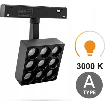 Bodový reflektor s mřížkou čtvercový 9W 3000K Teplá bílá GG9 Typ A SMART TRACK 48VDC