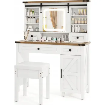 Toaletní stolek Toaletní Stolek Costway bílý se zrcadlem a stoličkou