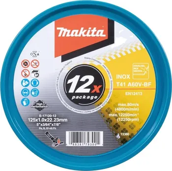 Řezný kotouč Sada řezných kotoučů na nerez MAKITA 125x1,0x22,23 mm 12 ks E-17120-12