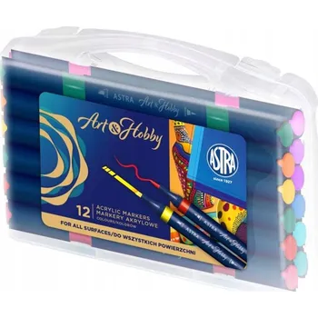 Fixy akrylové trojúhelníkové popisovače. Astra Art&Hobby. Kufr 12 barev