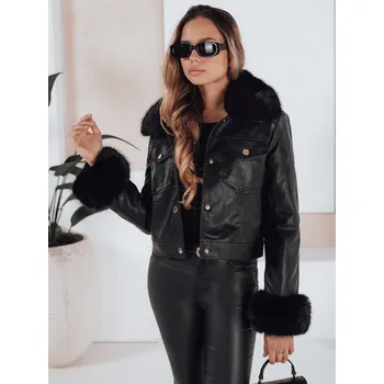 Dámská kožená bunda s kožešinou DStreet černá 3397563