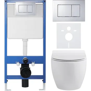 WC sada CERANO - Kompletní podomítkový WC set Lite/Dure - bílá lesklá - WC tlačítko Classic, chrom - předstěnová instalace/sádrokarton - 51x35 cm