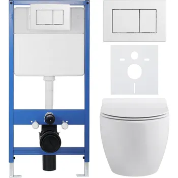 WC sada CERANO - Kompletní podomítkový WC set Lite/Dure - bílá lesklá - WC tlačítko Classic, bílé - předstěnová instalace/sádrokarton - 51x35 cm