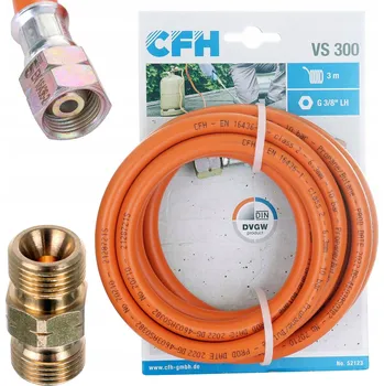 Plynová hadice Propan-butanová plynová hadice CFH 3 m 6,3 mm spojka 3/8"LH levá + vsuvka prodlužovačka