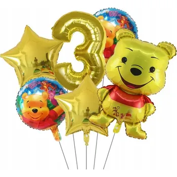 Balónek Narozeninové balónky medvídek Pú Číslo 3 narozeniny Balónková sada 6 ks