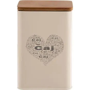 Čaj dóza plech. 9,5x9,5x14cm, ČAJ-SRDCE, dř.víko