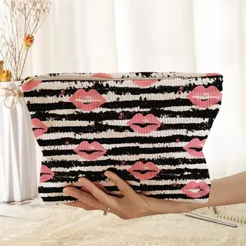 Kosmetická taška s potiskem rtů a zvířecím motivem | kosmetická taška, makeup organizér - 5