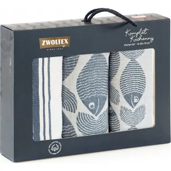 Utěrka ZWOLTEX RYBY bavlna kuchyňské utěrka v krabičce 3 ks modré 200g 50x70
