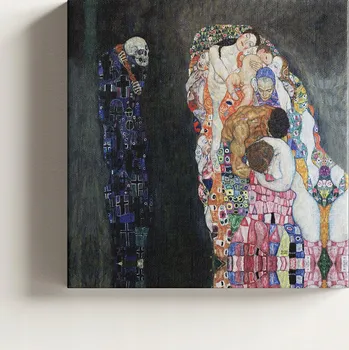 Obraz Obraz Gustav Klimt Život a Smrt Výtisk na Plátně 40x40 cm Rám 3 cm