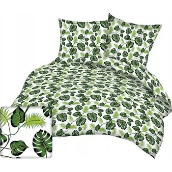 Povlečení Krepové povlečení 200x220 zelené listy Monstera, větvičky palmy
