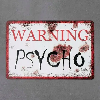 Obraz Dekorativní kovová cedule POZOR PSYCHO