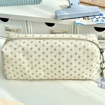 Penál Velkokapacitní školní penál s květinovým potiskem | školní penál, penál do školy - Azurová květinová